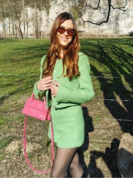 Verde De Lã Tweed Mulheres Shorts Da Moda Primavera Outono Uma Linha Casual Senhoras Capris Feminino Inferior Outwear 2022 Novo