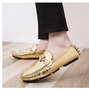 Verão, Sapatos De Couro De Homens Slip-On Condução Mocassim Office Sapatos Respirável Ouro Prata Casual Zapatos Hombre