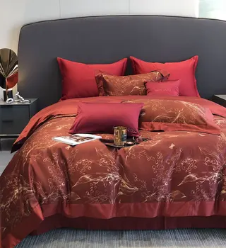 Vintage elegante vermelho pastoral conjunto de roupa de cama,europeu 100s algodão rainha, rei de têxteis lar folha plana travesseiro capa de edredão