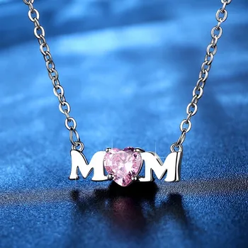 WANGAIYAO MÃE Dia da Mãe Colar de cor-de-Rosa em forma de Coração Zircão Letra de Colar da Mãe Clavícula Cadeia de Presente da Jóia