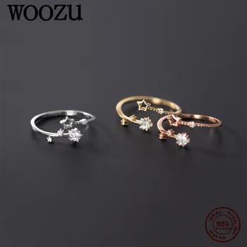 WOOZU Minimalista 925 Prata Esterlina coreano Linda Estrela Zircão de Abertura de Anéis de Dedo Para as Mulheres, Casamento, Declaração de Jóias de Moda