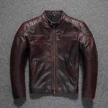 YR!O envio gratuito.Nova marca de qualidade jaqueta de couro.Vintage marrom piloto casaco de couro.popular motor de motociclista em couro pano.