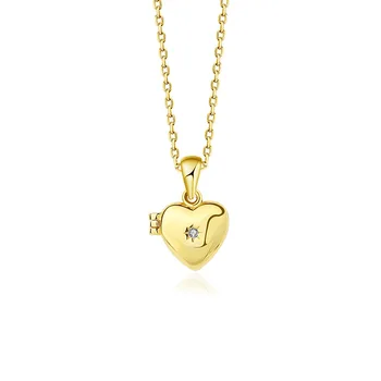 YYSUNNY Moda 925 Colar de Prata para Mulheres Jóia Banhado a Ouro Coração de Amor Frame da Foto de Colar Pingente Casal de Presente