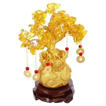 Árvore De Dinheiro Bonsai De Cristal Styleartificialwealth Fortuna Figurinechinese Ouro Ouro Decoração Decoração De Pedra Preciosa Fortabletop Base